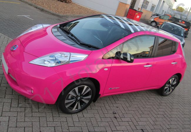 Totally Dynamic :: Nissan Leaf fully wrapped in a colour-matched pink vinyl  car wrap