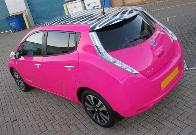 Totally Dynamic :: Nissan Leaf fully wrapped in a colour-matched pink vinyl  car wrap